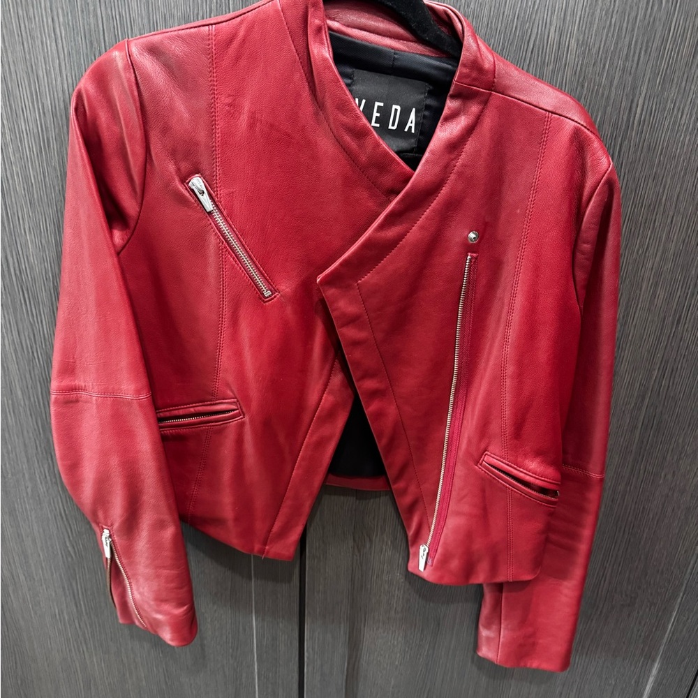 Red/Maroon Leather Jacket by Veda